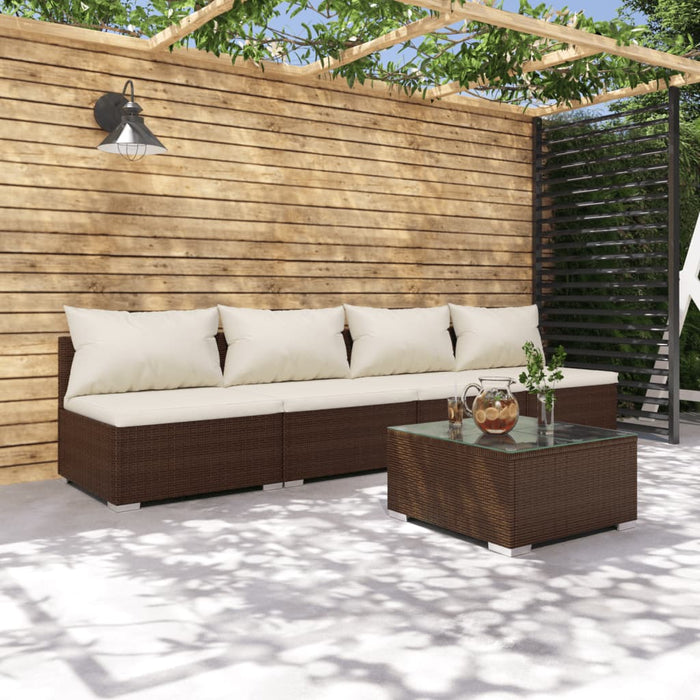 Set Divani da Giardino 5 pz con Cuscini in Polyrattan Marrone 3101410