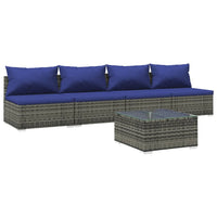 Set Divani da Giardino 5 pz con Cuscini in Polyrattan Grigio cod mxl 44919