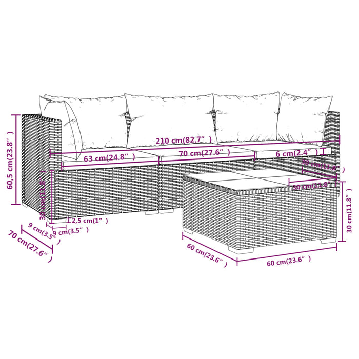 Set Divani da Giardino 4 pz con Cuscini in Polyrattan Nero 3101416