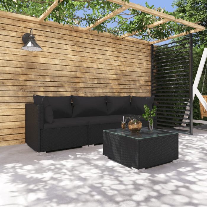 Set Divani da Giardino 4 pz con Cuscini in Polyrattan Nero 3101416