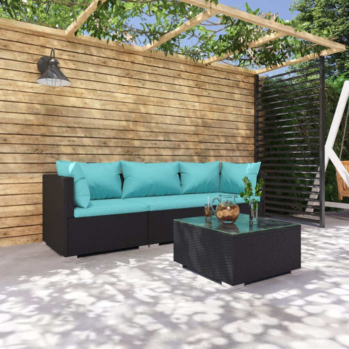 Set Divani da Giardino 4 pz con Cuscini in Polyrattan Nero cod mxl 39981