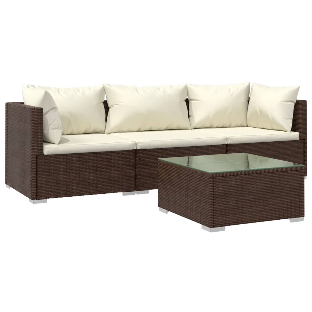 Set Divani da Giardino 4 pz con Cuscini in Polyrattan Marrone cod mxl 40828