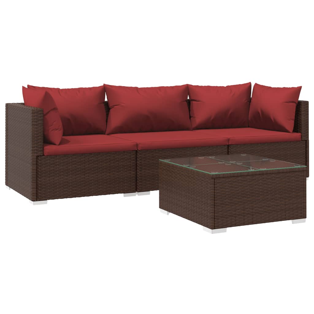 Set Divani da Giardino 4 pz con Cuscini in Polyrattan Marrone cod mxl 36968