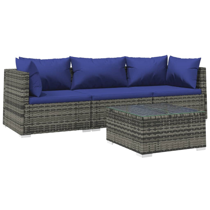 Set Divani da Giardino 4 pz con Cuscini in Polyrattan Grigio cod mxl 35050