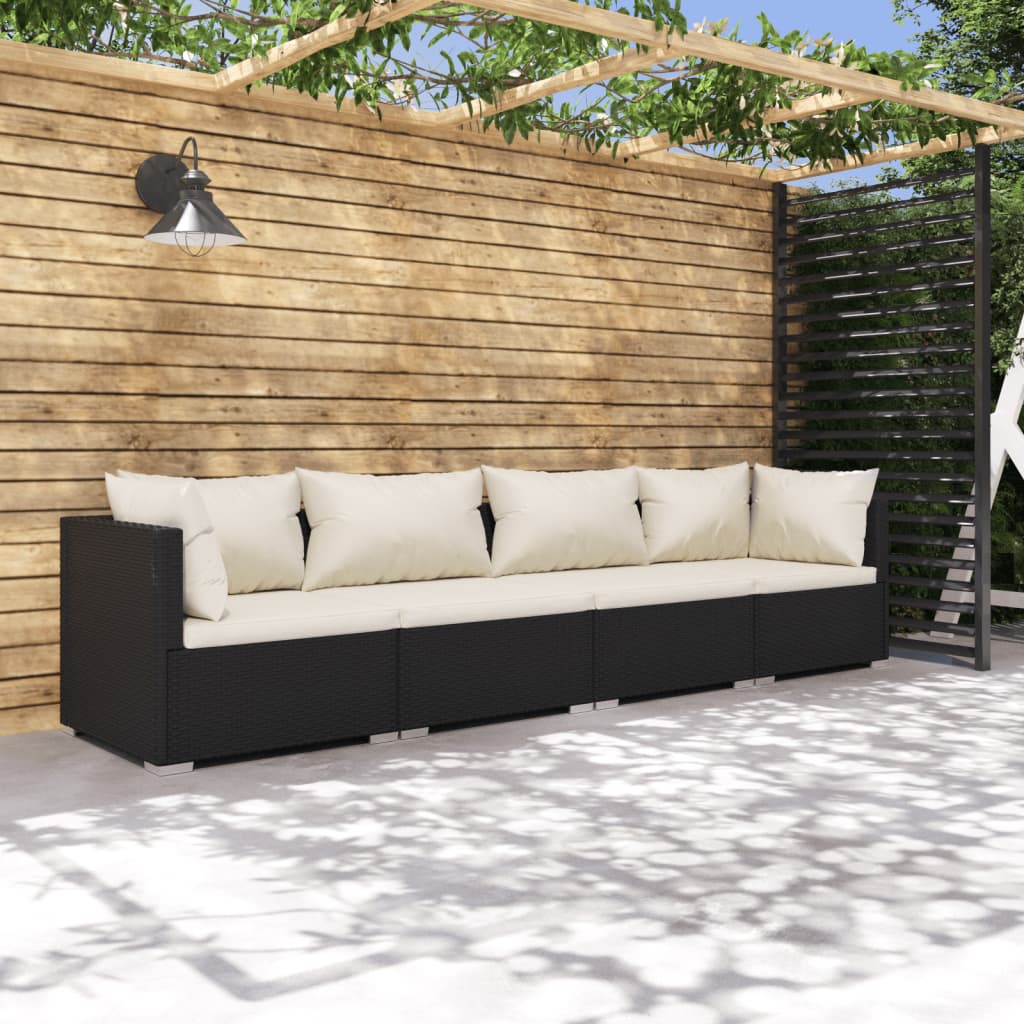 Set Divani da Giardino 4 pz con Cuscini in Polyrattan Nero cod mxl 35355