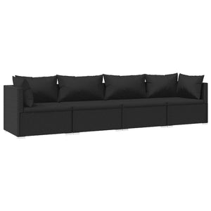 Set Divani da Giardino 4 pz con Cuscini in Polyrattan Nero 3101424