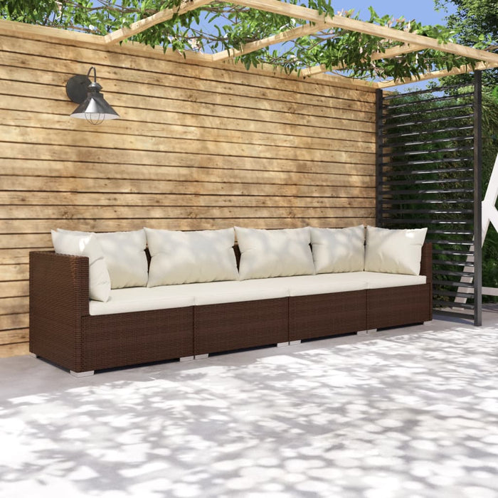 Set Divani da Giardino 4 pz con Cuscini in Polyrattan Marrone cod mxl 40836