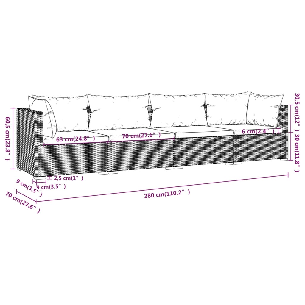 Set Divani da Giardino 4 pz con Cuscini in Polyrattan Marrone 3101427