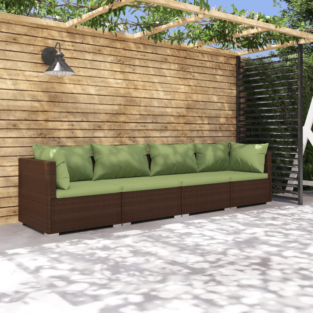 Set Divani da Giardino 4 pz con Cuscini in Polyrattan Marrone cod mxl 38835