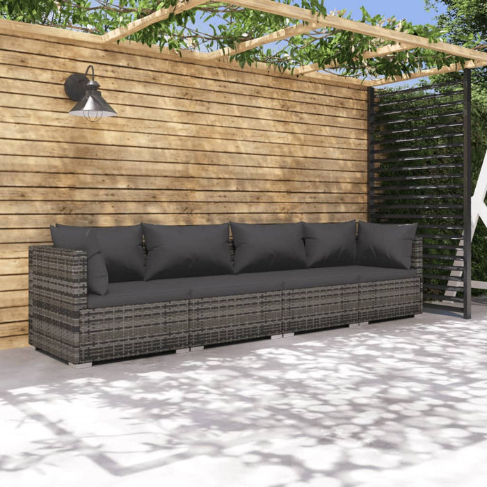 Set Divani da Giardino 4 pz con Cuscini in Polyrattan Grigio 3101429