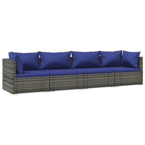 Set Divani da Giardino 4 pz con Cuscini in Polyrattan Grigio cod mxl 38836