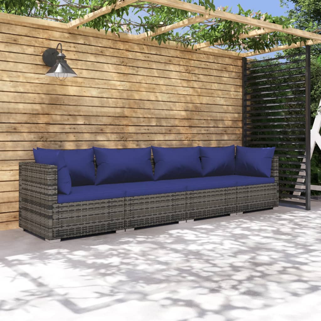 Set Divani da Giardino 4 pz con Cuscini in Polyrattan Grigio cod mxl 38836