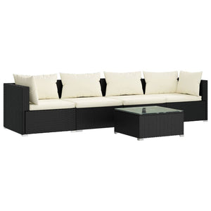 Set Divani da Giardino 5 pz con Cuscini in Polyrattan Nero cod mxl 41240