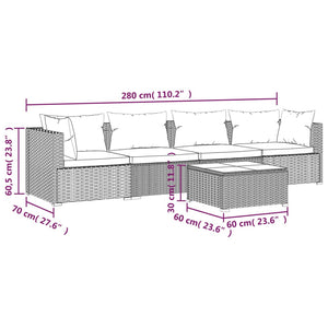 Set Divani da Giardino 5 pz con Cuscini in Polyrattan Nero cod mxl 41240