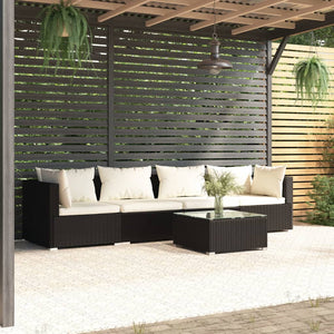 Set Divani da Giardino 5 pz con Cuscini in Polyrattan Nero cod mxl 41240