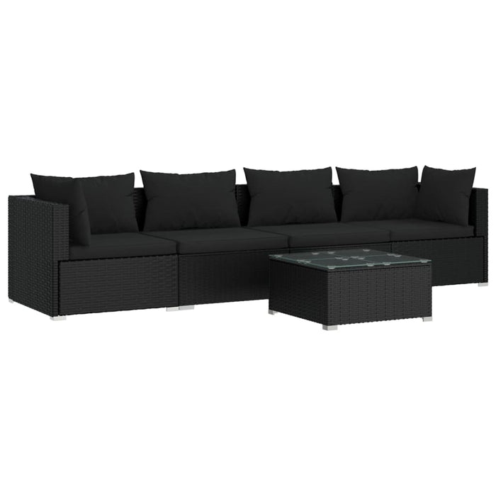 Set Divani da Giardino 5 pz con Cuscini in Polyrattan Nero 3101432