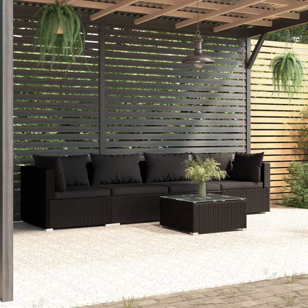 Set Divani da Giardino 5 pz con Cuscini in Polyrattan Nero 3101432