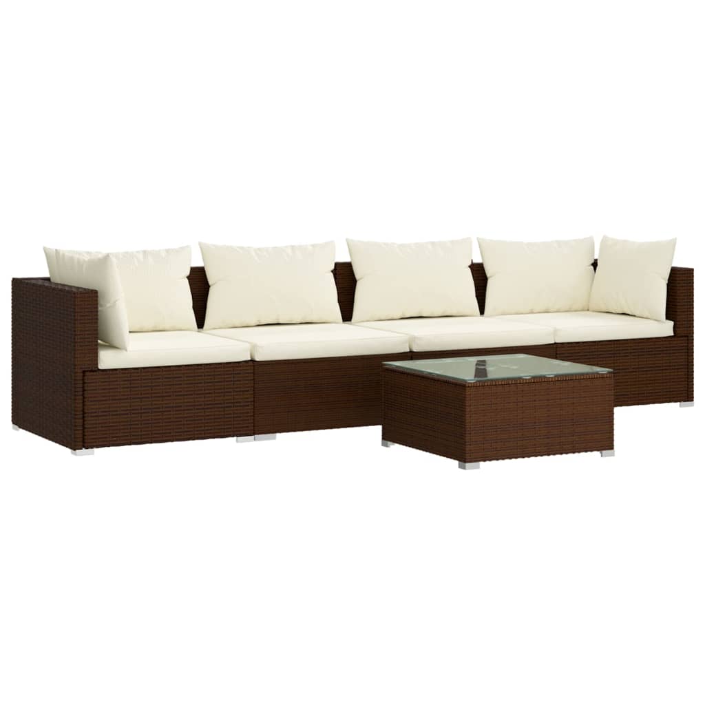 Set Divani da Giardino 5 pz con Cuscini in Polyrattan Marrone 3101434