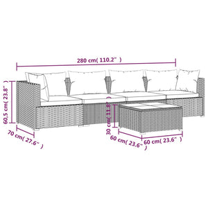 Set Divani da Giardino 5 pz con Cuscini in Polyrattan Marrone 3101434