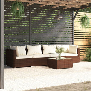 Set Divani da Giardino 5 pz con Cuscini in Polyrattan Marrone 3101434