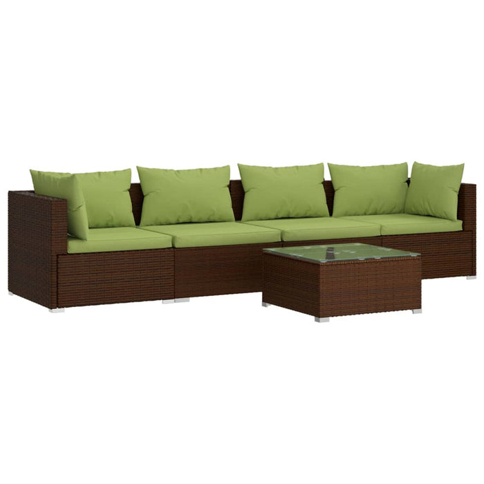 Set Divani da Giardino 5 pz con Cuscini in Polyrattan Marrone cod mxl 38838