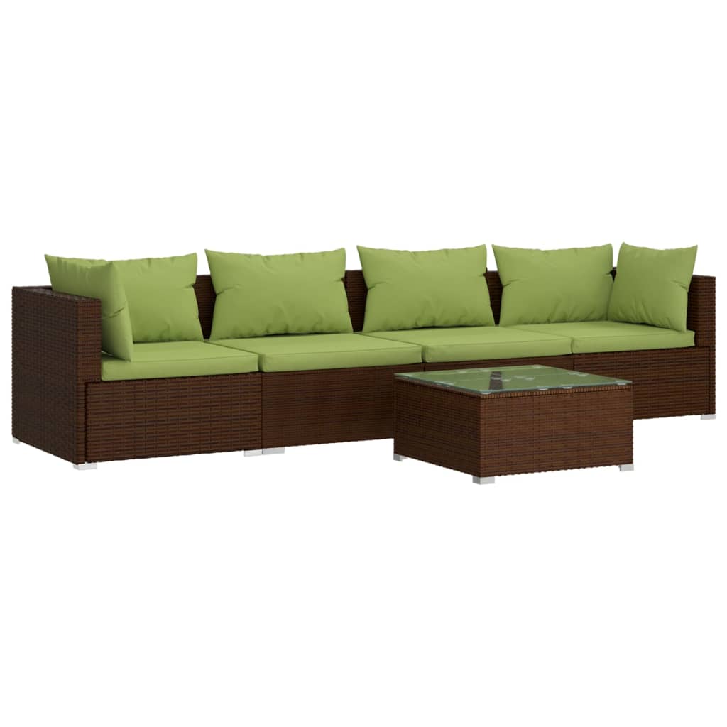 Set Divani da Giardino 5 pz con Cuscini in Polyrattan Marrone 3101436