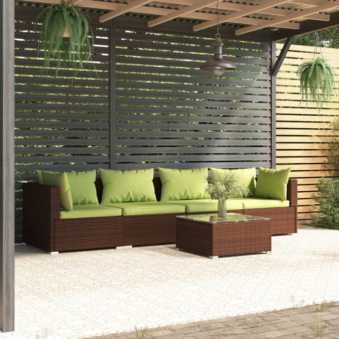 Set Divani da Giardino 5 pz con Cuscini in Polyrattan Marrone cod mxl 38838