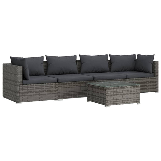 Set Divani da Giardino 5 pz con Cuscini in Polyrattan Grigio 3101437