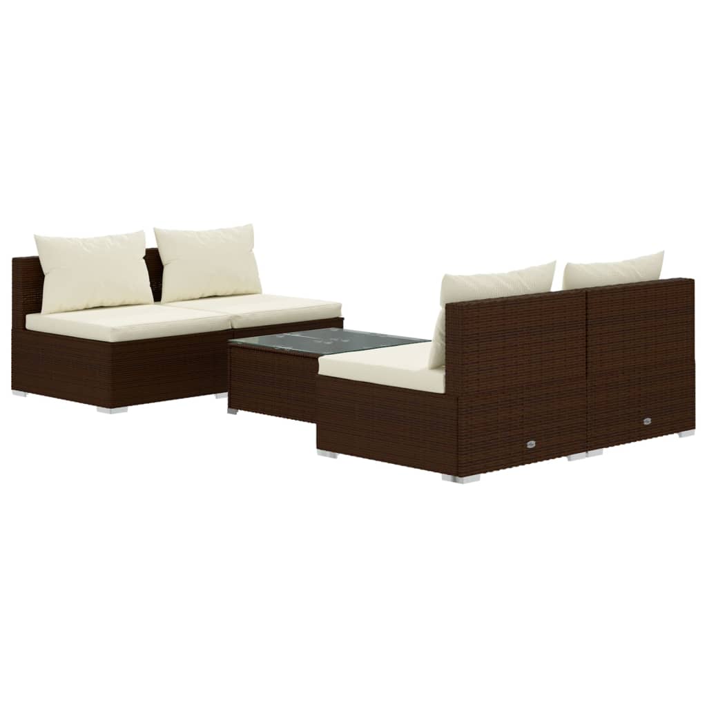 Set Divani da Giardino 5 pz con Cuscini in Polyrattan Marrone cod mxl 43825