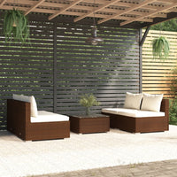 Set Divani da Giardino 5 pz con Cuscini in Polyrattan Marrone cod mxl 43825