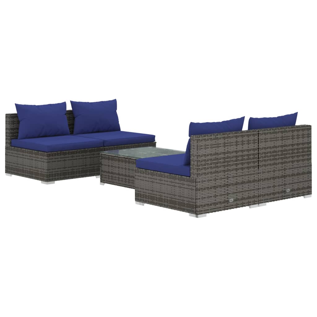 Set Divani da Giardino 5 pz con Cuscini in Polyrattan Grigio cod mxl 44716