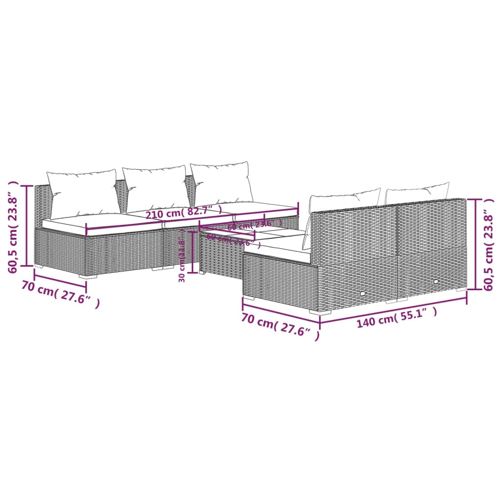 Set Mobili da Giardino 6 pz con Cuscini in Polyrattan Nero 3101449