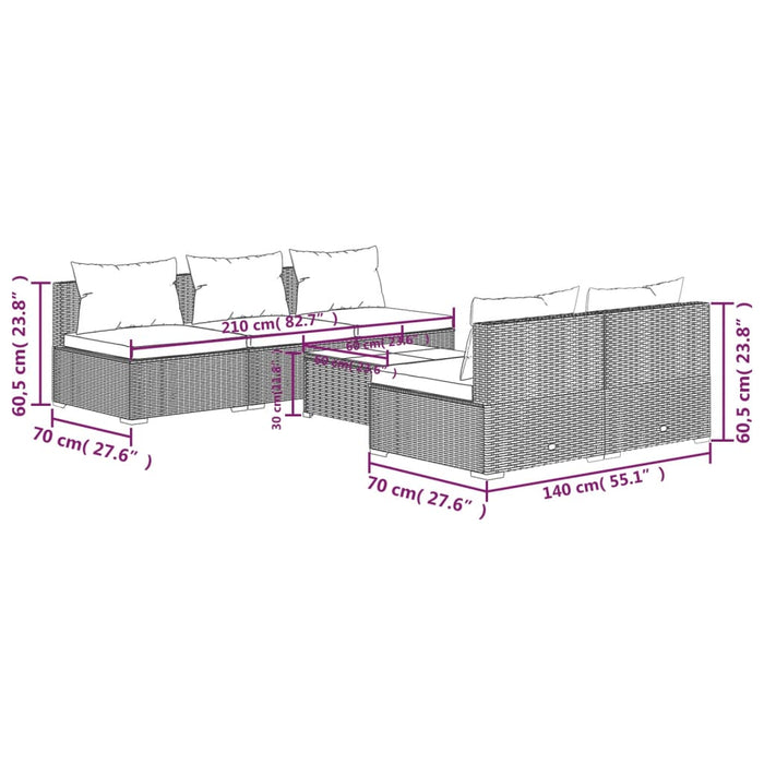 Set Mobili da Giardino 6 pz con Cuscini in Polyrattan Nero 3101449