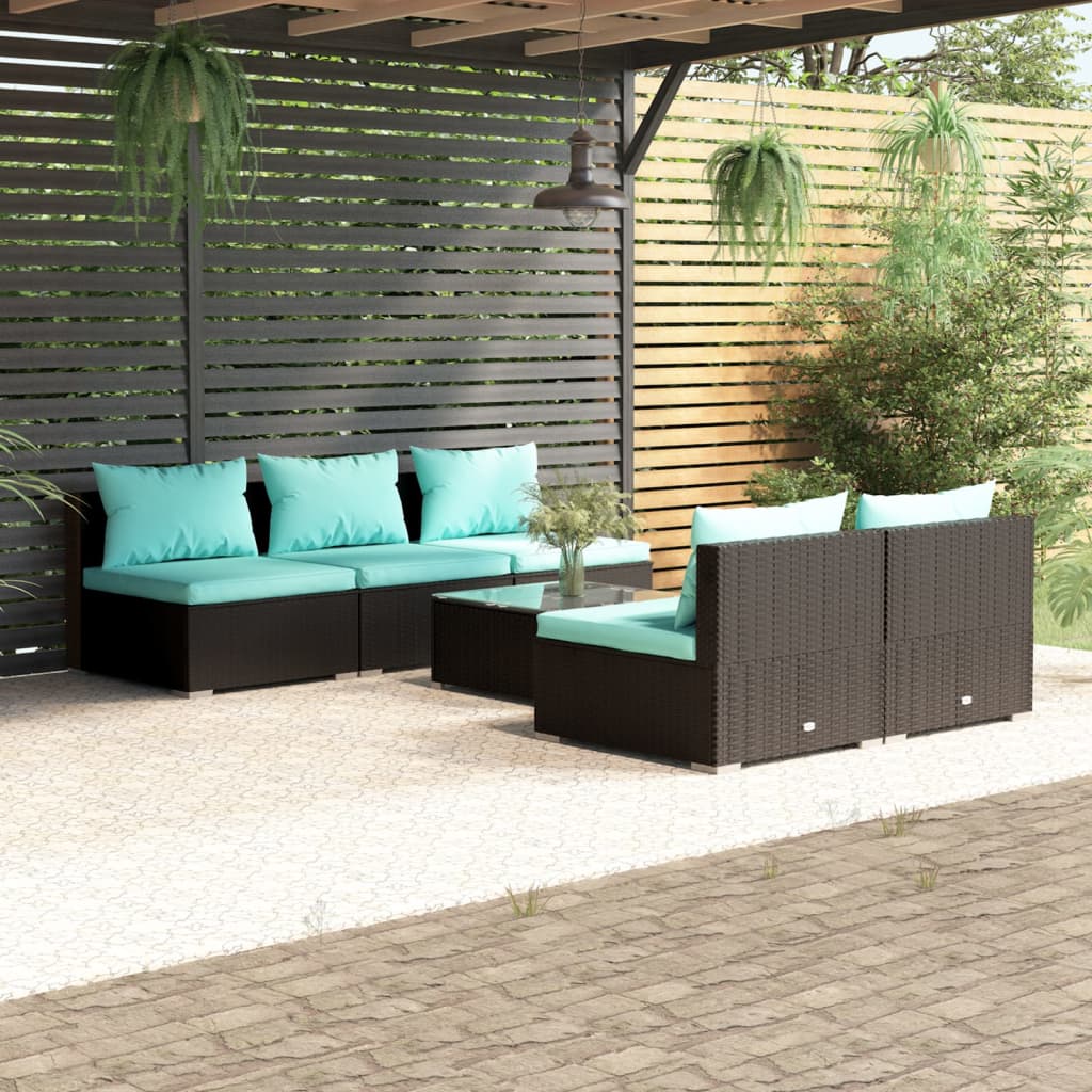 Set Mobili da Giardino 6 pz con Cuscini in Polyrattan Nero 3101449