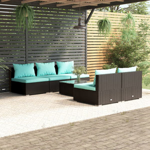 Set Mobili da Giardino 6 pz con Cuscini in Polyrattan Nero 3101449