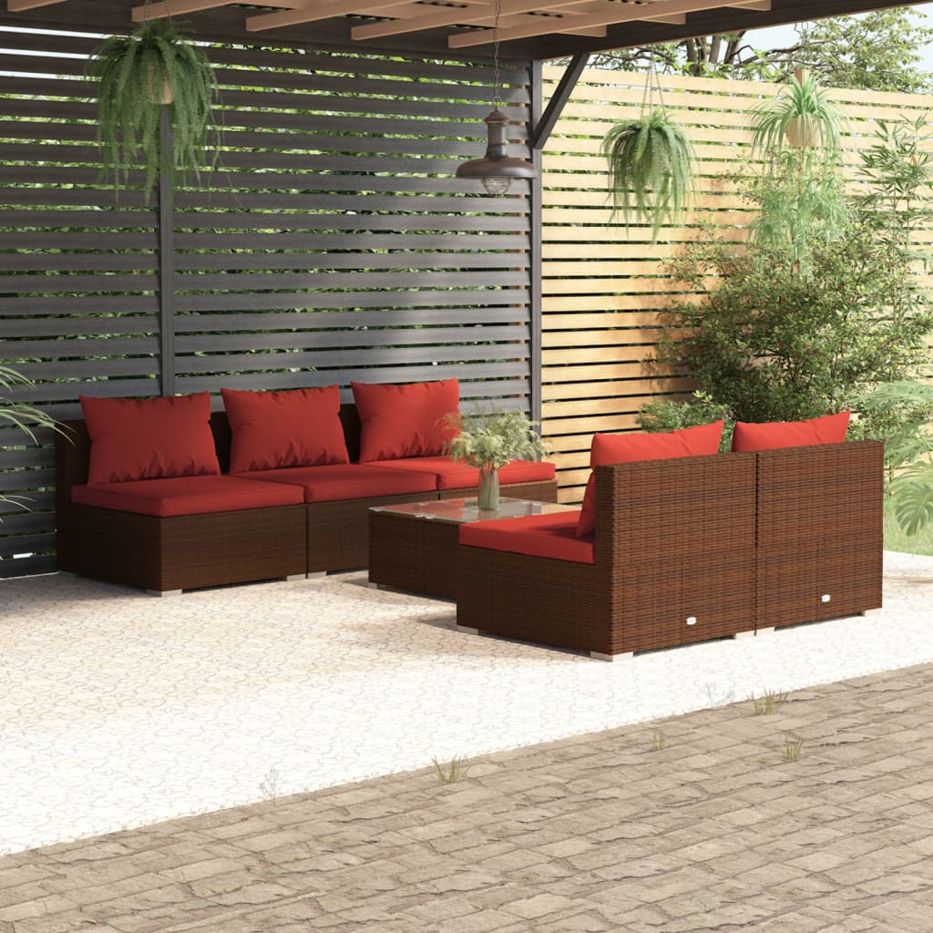 Set Divani da Giardino 6 pz con Cuscini in Polyrattan Marrone cod mxl 38840