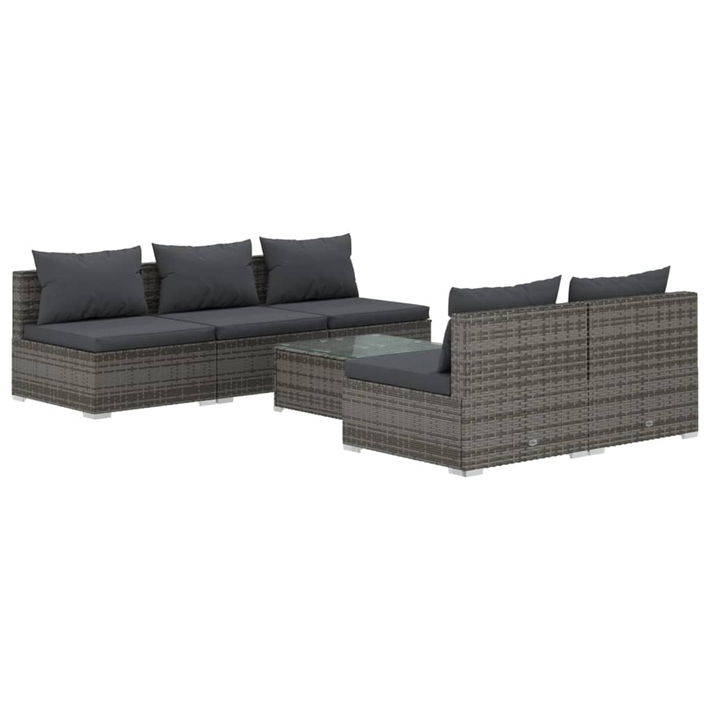 Set Divani da Giardino 6 pz con Cuscini in Polyrattan Grigio 3101453