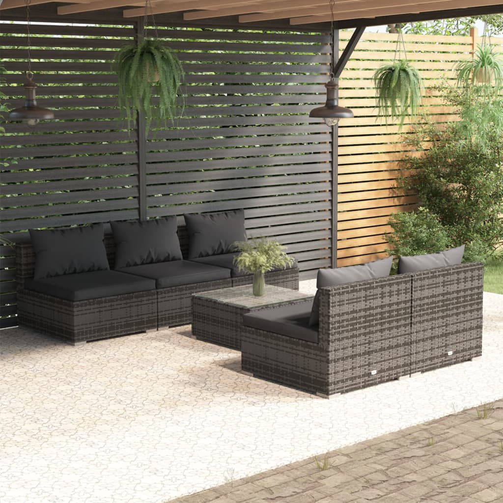 Set Divani da Giardino 6 pz con Cuscini in Polyrattan Grigio 3101453