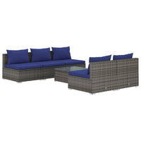 Set Divani da Giardino 6 pz con Cuscini in Polyrattan Grigio cod mxl 38830