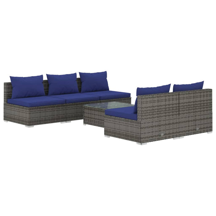 Set Divani da Giardino 6 pz con Cuscini in Polyrattan Grigio cod mxl 38830