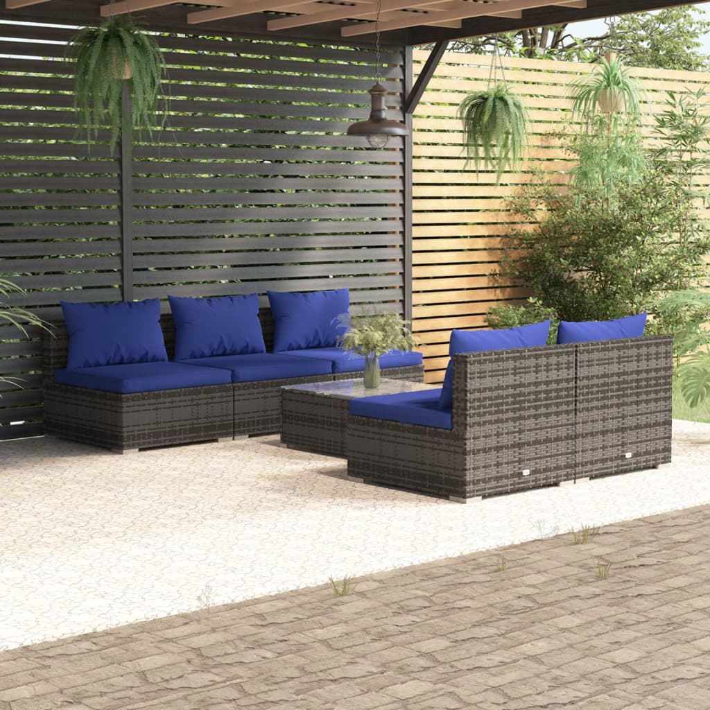 Set Divani da Giardino 6 pz con Cuscini in Polyrattan Grigio cod mxl 38830