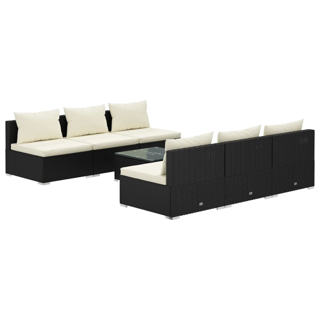 Set Divani da Giardino 7 pz con Cuscini in Polyrattan Nero 3101455