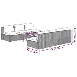 Set Divani da Giardino 7 pz con Cuscini in Polyrattan Nero 3101455