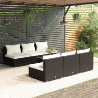 Set Divani da Giardino 7 pz con Cuscini in Polyrattan Nero cod mxl 34881