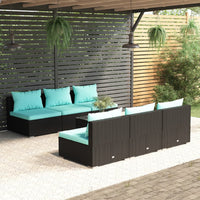 Set Divani da Giardino 7 pz con Cuscini in Polyrattan Nero 3101457