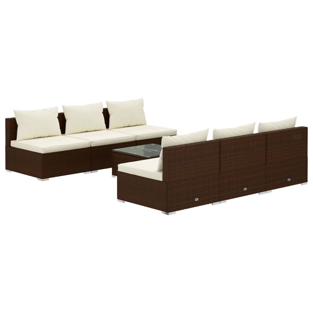 Set Divani da Giardino 7 pz con Cuscini in Polyrattan Marrone 3101458