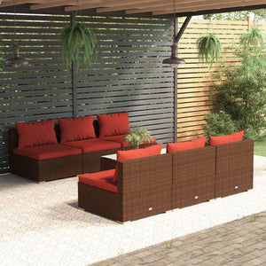 Set Divani da Giardino 7 pz con Cuscini in Polyrattan Marrone cod mxl 38841