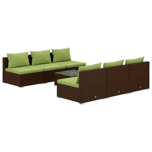 Set Divani da Giardino 7 pz con Cuscini in Polyrattan Marrone 3101460