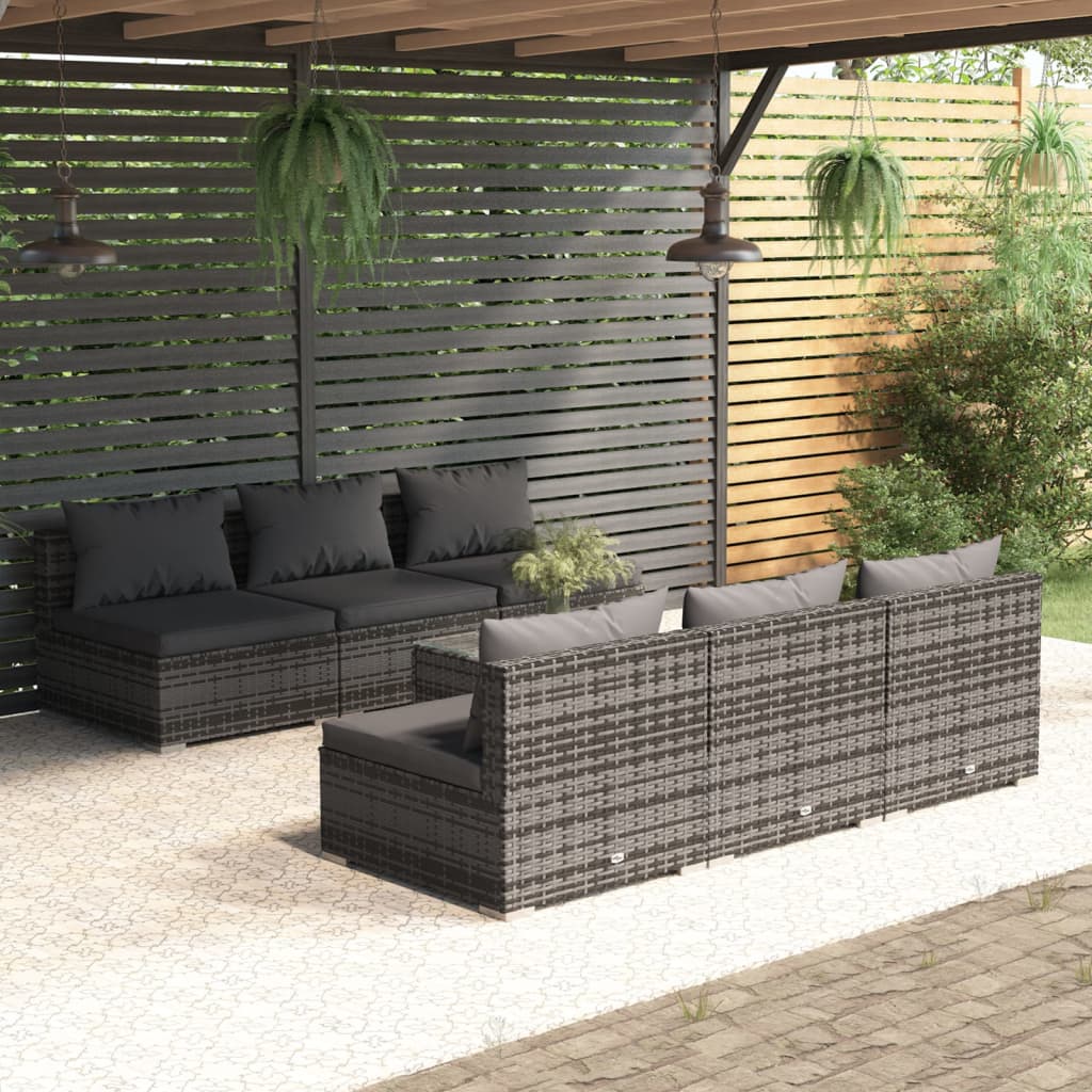 Set Divani da Giardino 7 pz con Cuscini in Polyrattan Grigio 3101461