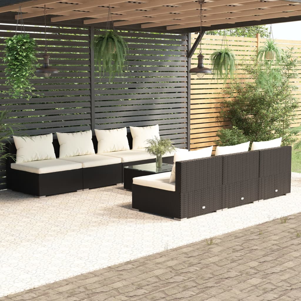 Set Mobili da Giardino con Cuscini 8 pz in Polyrattan Nero 3101463